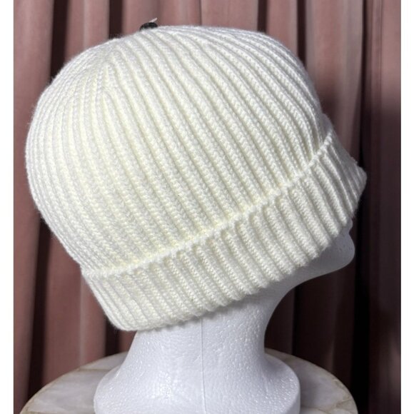 Hat Beanie Knit Cap Smiley Face Fleece Ivory Yellow - Picture 4 of 8